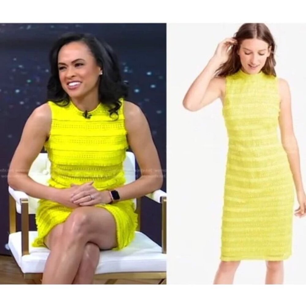 J.Crew Womens Fringe Tiered Lace Sheath Zip Up Dress Size 2 Yellow Neon SP NWOT